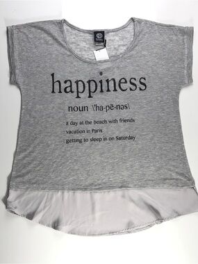 Bobeau Gray “Happiness” Short Sleeve Top w/ Faux Layered Bottom Trim, Sz XL